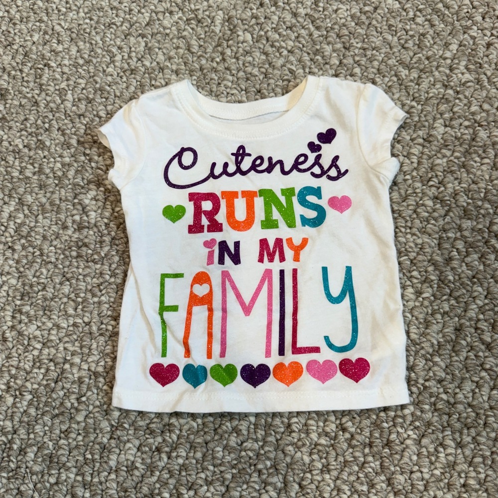 Childrens Place Girls Cuteness Runs In Family Glitter T-Shirt Size 6-9 Months